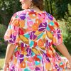 Women's Plus Size Pink Floral Print V Neck Fit and Flare Blouse for Summer - Image 2