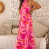 Women's Rose Abstract Printed High Neck Knotted Nape Sleeveless Maxi Dress - Image 3