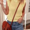 Women's Yellow Solid Color Hollowed Knit Round Neck Sweater Vest - Image 3