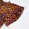 Women's Orange Leopard Printed Draped Short Sleeve Slit V Neck Blouse - Image 9