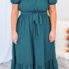 Plus Size Skobeloff Frilled U Neck Puff Sleeve Belted Ruffle Hem Midi Dress - Image 3