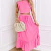 Women's Bonbon Textured Ruffle Trim Crop Vest & Lace-Up Long Skirt Set - Image 7