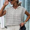 Women's White Stripe Drawstring Hooded Loose Sweater T-Shirt - Image 3