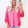 Women's Sachet Pink Contrast Patchwork V Neck Blouse with 3/4 Sleeves - Image 3