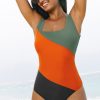 Women's Duffel Green Color Block Padded Square Neck One Piece Swimsuit - Image 8