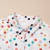 Plus Size White Polka Dot Print Bubble Sleeve Button Up Shirt Dress for Women - Image 8