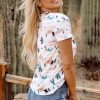 Women's Beige Western Cactus Print Crew Neck Short Sleeve Top - Image 3