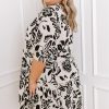 Plus Size Black Floral Print Tiered Frilled Half Sleeve Mini Dress - Image 3