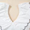 Women's Elegant White Contrast Bow Ruffle Trim V Neck Blouse - Image 9