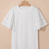 Women's White Hollow Out Embroidered Short Sleeve O Neck Top - Elegant Summer Blouse - Image 7