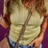 Women's Spinach Green Textured Knit Slim Fit Notch V Neck T-Shirt - Elegant Casual Style - Image 4