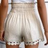 Women's Apricot Textured Frilled High Waist Lace Hem Shorts - Casual Summer Style - Image 2