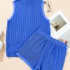 Women's Sky Blue Corded Collared Half Zip Tank Top and Pocketed Shorts Set - Image 6