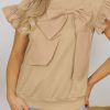 Women's Parchment Two-Tone Ruffle Sleeve Top with Bow Detail - Image 8