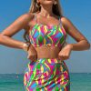 Women's Multicolour Abstract Print Textured Spaghetti Strap High Waist Bikini Set - Bohemian Style - Image 8