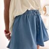 Women's Dusk Blue Drawstring Elastic Waist Wide Leg Denim Shorts - Image 5