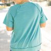 Plus Size Mint Green Color Block Raglan Sleeve Buttoned T-Shirt for Women - Image 2