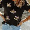 Women's Black Mardi Gras Sequin Fleur de Lis Graphic T-Shirt for Celebrations - Image 5