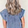 Women's Ashleigh Blue Acid Wash Button Up Denim Vest with Elastic Hem - Image 2