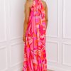 Women's Rose Abstract Printed High Neck Knotted Nape Sleeveless Maxi Dress - Image 8