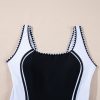 Women's Black Color Block U Neck One Piece Swimsuit with Ric Rac Trim - Image 8