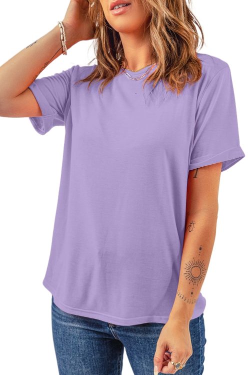 Women's Wisteria Casual Plain Crew Neck Tee - Soft & Breathable Summer Top