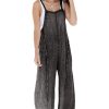 Women's Dark Grey Light Wash Frayed Exposed Seam Wide Leg Denim Overall - Vintage Style Jumpsuit - Image 6