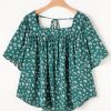 Plus Size Green Floral Print Square Neck Blouse with Ruffled Trim - Image 6