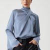 Women's Ivy Asymmetric Pleated Turtleneck Bell Sleeve Blouse - Elegant and Chic - Image 4