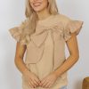 Women's Parchment Two-Tone Ruffle Sleeve Top with Bow Detail - Image 3