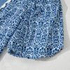 Women's Blue Floral Striped Print Top with Contrast Ric-Rac Puff Sleeves - Image 11