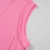 Bright Pink Waffle Textured Button Round Neck A-Line Tiered Sleeveless Dress for Women - Image 16