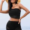 Women's Black Pleated Mesh One Shoulder Bikini Top and Skirt Set - Stylish Beachwear - Image 3