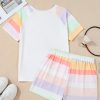 Women's White Rainbow Striped T-Shirt and Drawstring Shorts Set - Image 12