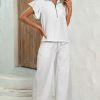 Women's Gray Stripe Zipped Collar Ruffled Sleeve Tee & Wide Leg Pants 2-Piece Outfit - Image 3