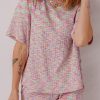 Women's Multicolour Printed Ribbed Knit T-Shirt and Shorts Lounge Set - Image 7