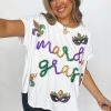 Women's White Mardi Gras Tinsel Sequin Graphic T-Shirt - Festive and Sparkly Design - Image 8