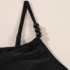 Women's Black Beaded Spaghetti Straps Ruched Overlapped Colorblock One Piece Swimsuit - Image 11