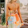 Women's Orange Seashell Patchwork Print Self-Tie Flowy Sundress for Summer Adventures - Image 10