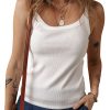 Women's White Solid Color Ribbed Knit Scoop Neck Tank Top - Casual Summer Essential - Image 13