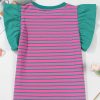 Women's Pink Stripe Colorblock Ruffled Sleeve Crew Neck Blouse - Chic & Stylish - Image 5