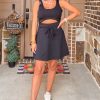 Trendy Women's Black Cut Out Front High Waist Mini Dress - Flattering Fit & Flare - Image 2