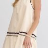 Women's Khaki Stripe Ric Rac Trim Halter A-Line Sleeveless Mini Dress - Image 3