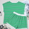 Women's Dark Green Striped Cap Sleeve Tee and Shorts Set - Casual Two Piece Outfit - Image 5