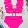 Women's Rose Red Tie Back Ruffled 2-Piece Bikini Swimsuit - Flirty & Fun - Image 7