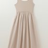 Women's Elegant Beige Scoop Neck Ribbed Bodice Pleated Sleeveless Maxi Dress - Image 8