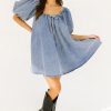 Women's Myosotis Bubble Sleeve Square Neck Denim Babydoll Dress - Playful & Chic - Image 6