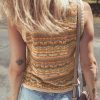 Women's Brown Stripe Eyelet Crochet Sleeveless Round Neck Sweater Vest - Image 2