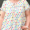 Plus Size Apricot Polka Dot Blouse with Tie Neck and Puff Sleeves - Image 5