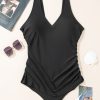 Women's Plus Size Black Solid Color U Neck Padded One Piece Swimsuit - Image 6